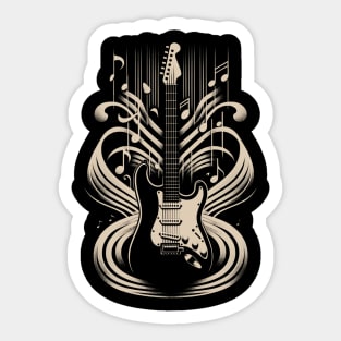 Sculpted Sound: Abstract Guitar Illustration with 3D Depth on Tee Sticker